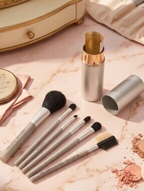 Mary Kay Silver Travel Makeup Brush Set with Compact Case